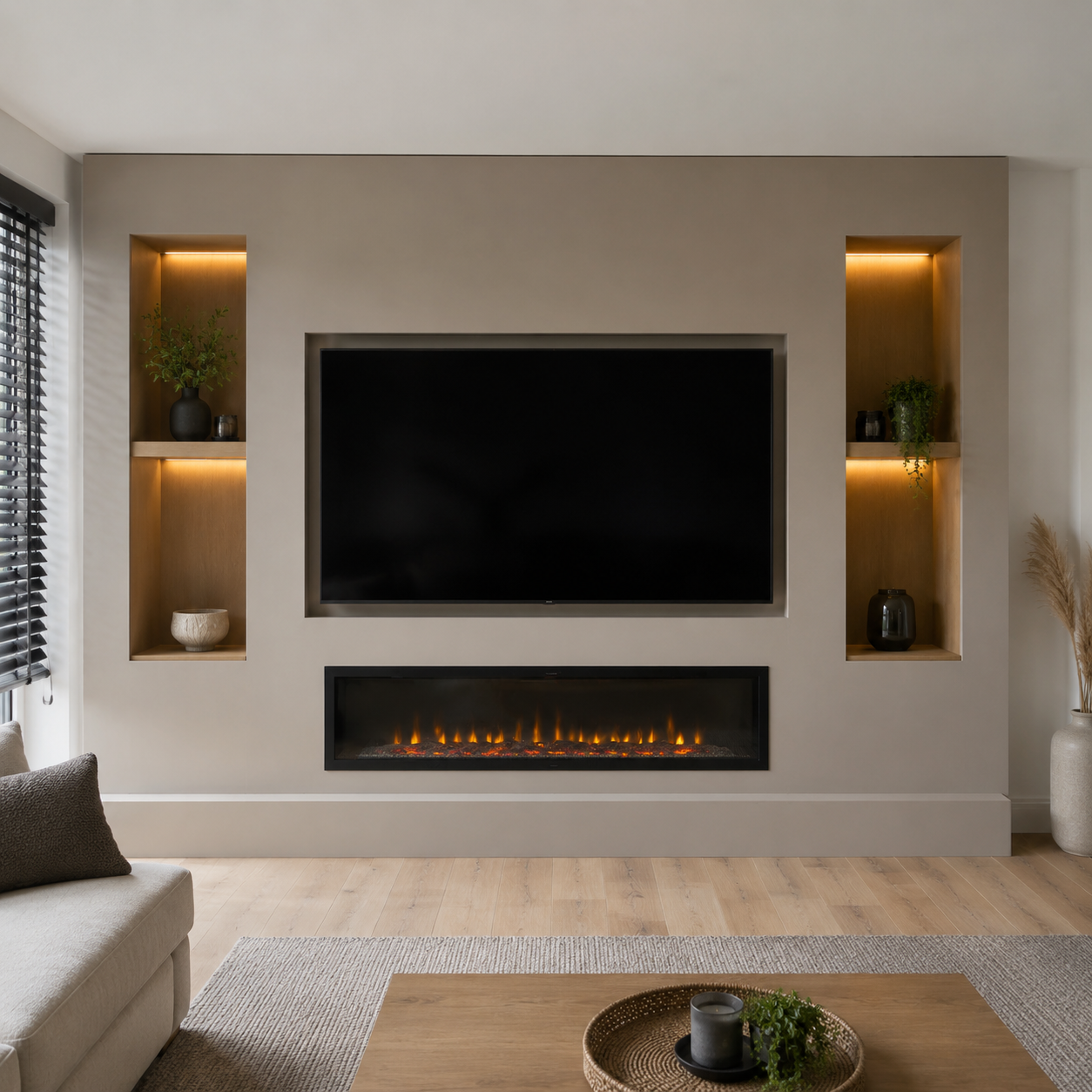 AI-conceptvisualisatie van een cinewall in de stijl Rechte nissen